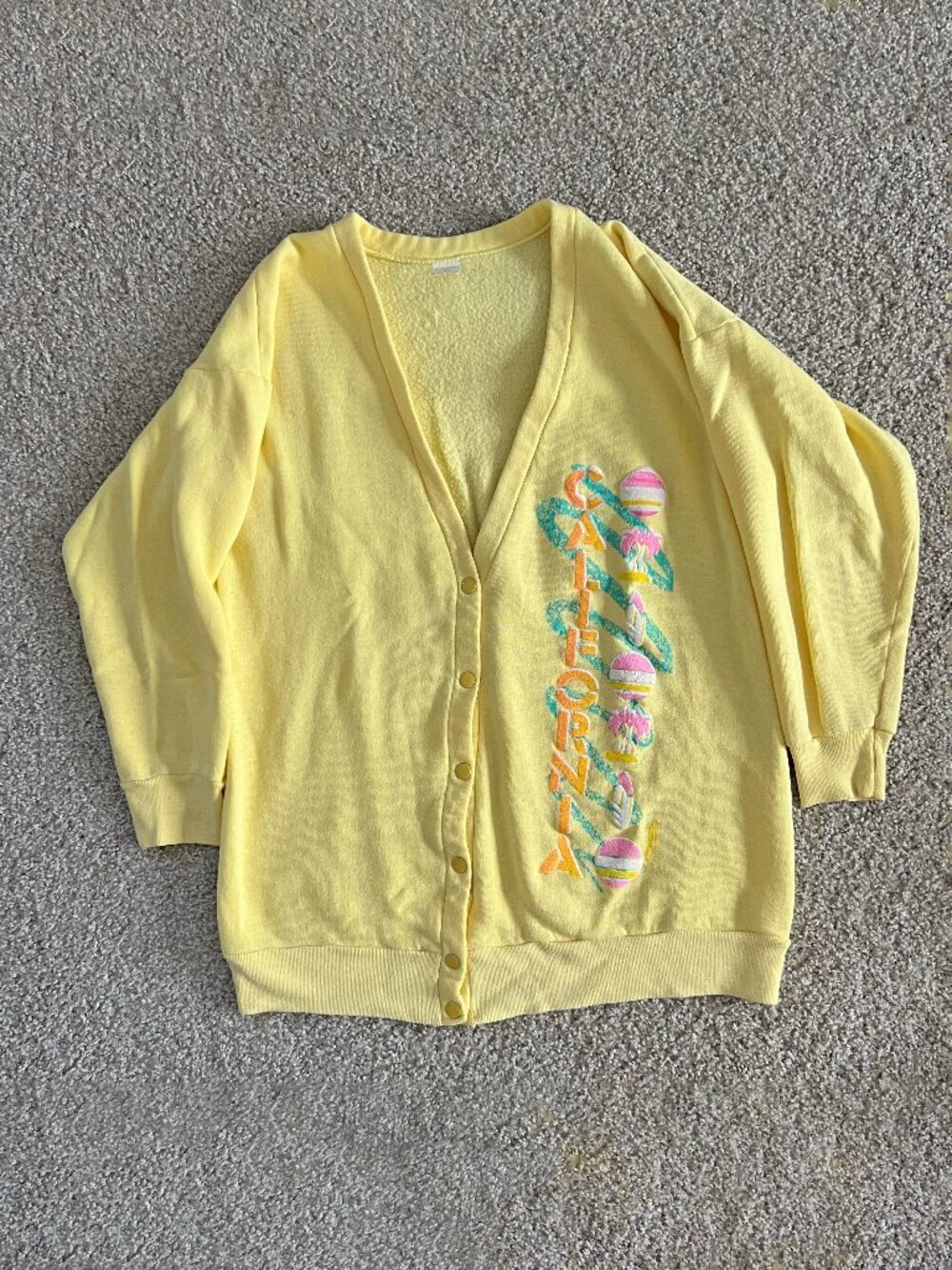 80s Vintage Tultex Butter Yellow Cardigan California Fleece Retro Size L